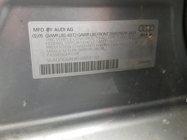 WAUDG68E85A503130 - 2005 AUDI A4 3.2 QUA GRAY photo 10