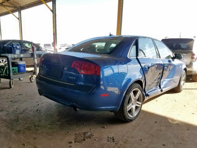 WAUAF78E98A051916 - 2008 AUDI A4 2.0T BLUE photo 4