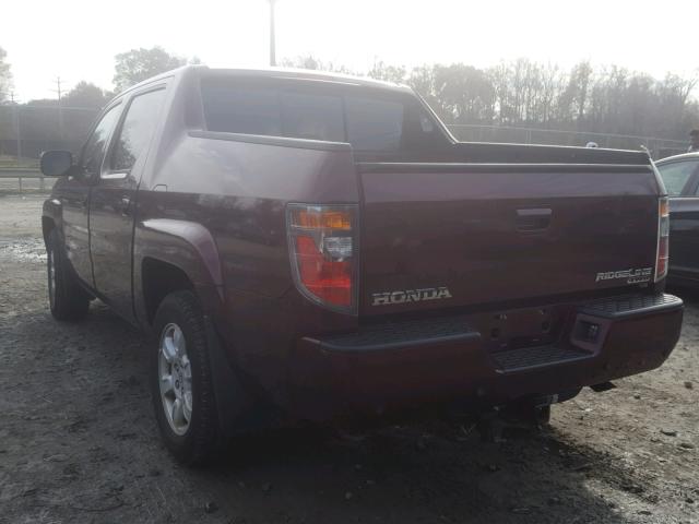 2HJYK16447H543169 - 2007 HONDA RIDGELINE BURGUNDY photo 3