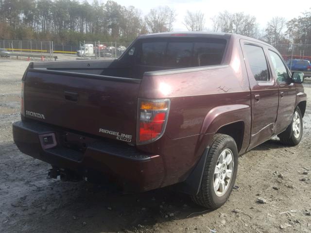 2HJYK16447H543169 - 2007 HONDA RIDGELINE BURGUNDY photo 4