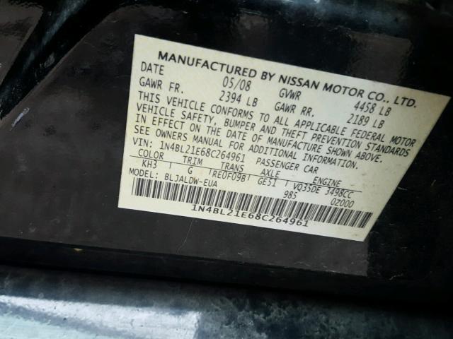 1N4BL21E68C264961 - 2008 NISSAN ALTIMA 3.5 BLACK photo 10