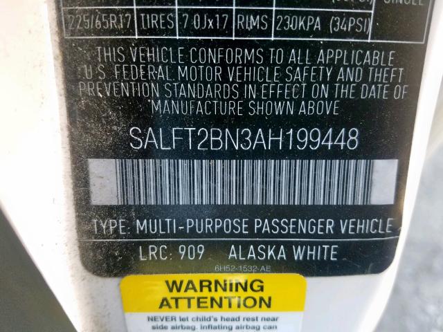 SALFT2BN3AH199448 - 2010 LAND ROVER LR2 HSE TE WHITE photo 10