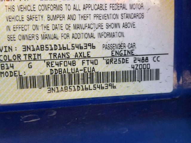 3N1AB51D16L546396 - 2006 NISSAN SENTRA SE- BLUE photo 10