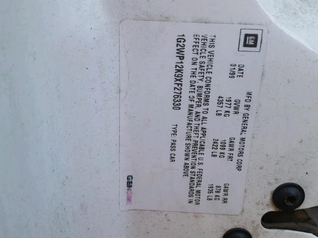 1G2WP12K9XF276330 - 1999 PONTIAC GRAND PRIX WHITE photo 10