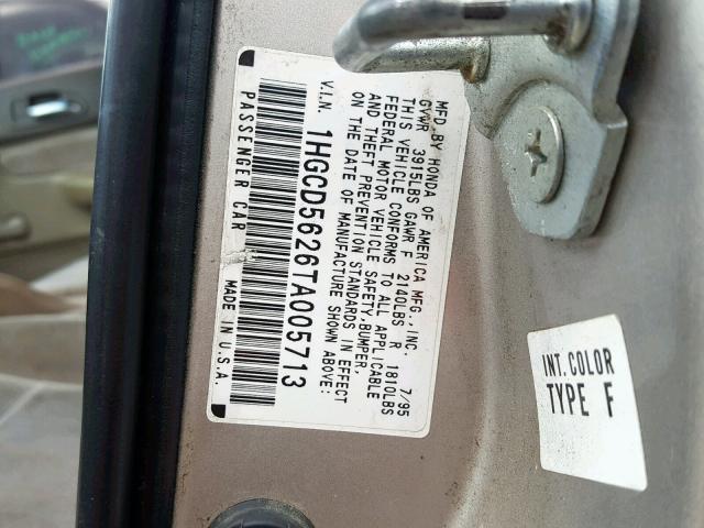 1HGCD5626TA005713 - 1996 HONDA ACCORD DX CREAM photo 10