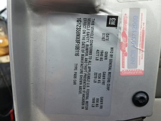 1G1ZS58NX8F106116 - 2008 CHEVROLET MALIBU LS 银色 照片 10