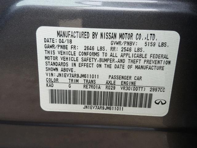 JN1EV7AR9JM611011 - 2018 INFINITI Q50 LUXE GRAY photo 10