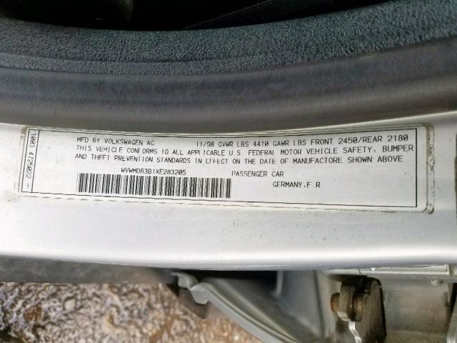 WVWMD63B1XE283205 - 1999 VOLKSWAGEN PASSAT GLS SILVER photo 10