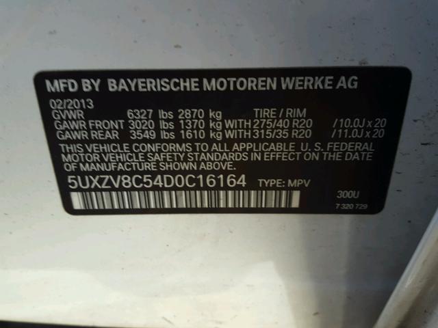 5UXZV8C54D0C16164 - 2013 BMW X5 XDRIVE5 WHITE photo 10