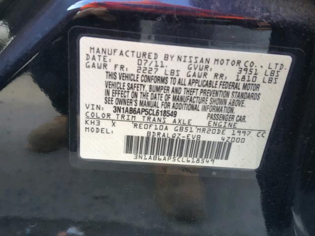 3N1AB6AP5CL618549 - 2012 NISSAN SENTRA 2.0 BLACK photo 10