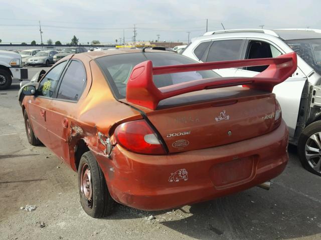 1B3ES46C01D171786 - 2001 DODGE NEON SE ORANGE photo 3