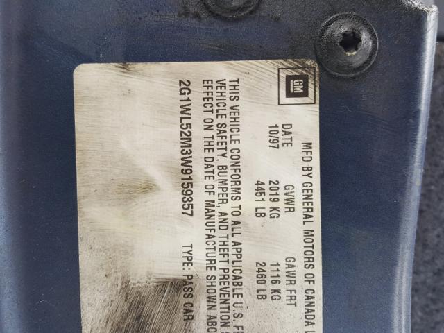 2G1WL52M3W9159357 - 1998 CHEVROLET LUMINA BAS 蓝色 照片 10