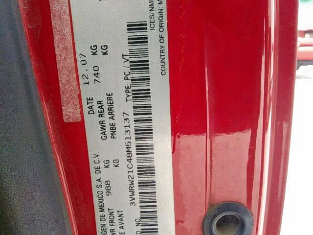 3VWRW21C48M513137 - 2008 VOLKSWAGEN NEW BEETLE 红色 照片 9