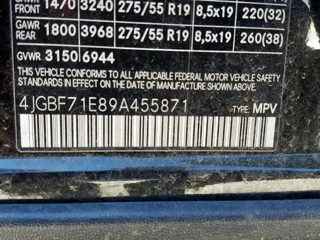 4JGBF71E89A455871 - 2009 MERCEDES-BENZ GL 450 4MA BLACK photo 10