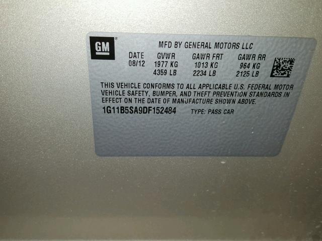 1G11B5SA9DF152484 - 2013 CHEVROLET MALIBU LS თაფლისფერი ფოტო 10