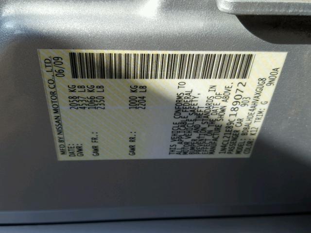 1N4CL21E89C189072 - 2009 NISSAN ALTIMA HYB SILVER photo 10