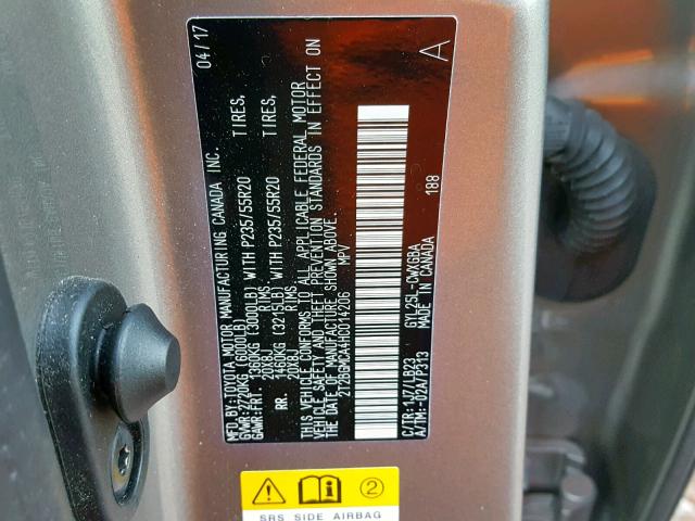 2T2BGMCA4HC014206 - 2017 LEXUS RX 450H GRAY photo 10