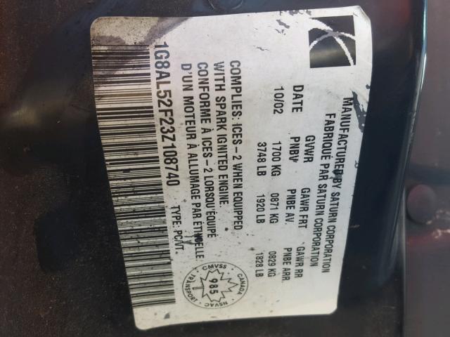 1G8AL52F23Z108740 - 2003 SATURN ION LEVEL GRAY photo 10