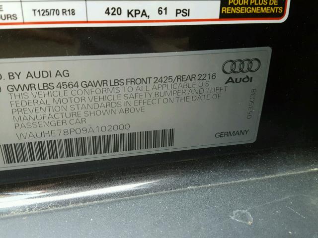 WAUHE78P09A102000 - 2009 AUDI A3 2.0T GRAY photo 10