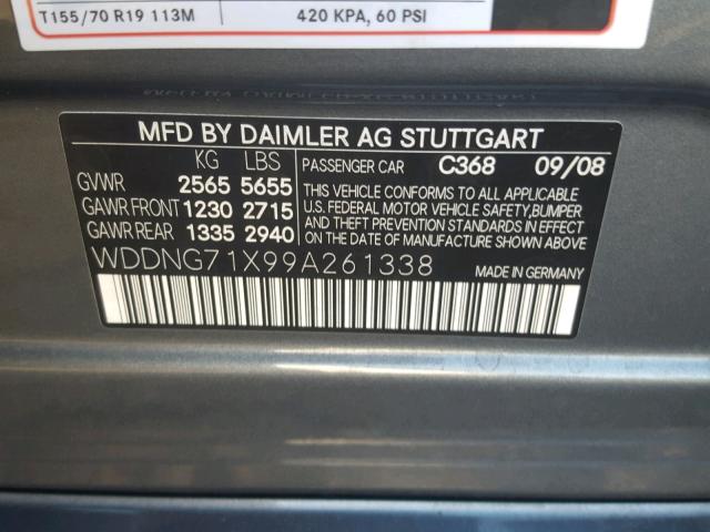 WDDNG71X99A261338 - 2009 MERCEDES-BENZ S 550 GRAY photo 10