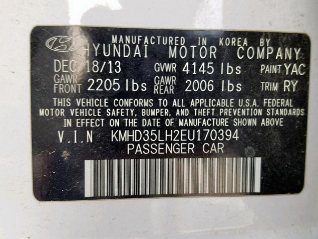 KMHD35LH2EU170394 - 2014 HYUNDAI ELANTRA GT WHITE photo 10