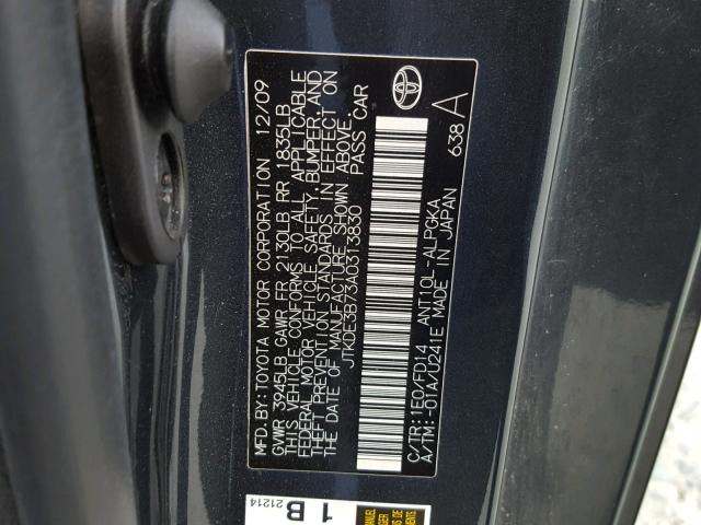 JTKDE3B73A0313830 - 2010 TOYOTA SCION TC Boz foto 10