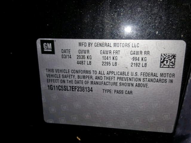 1G11C5SL7EF238134 - 2014 CHEVROLET MALIBU 1LT BLACK photo 10