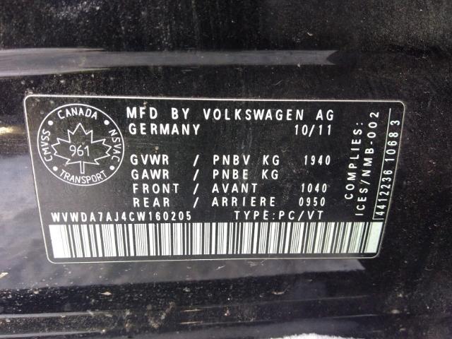 WVWDA7AJ4CW160205 - 2012 VOLKSWAGEN GOLF 黑色 照片 9