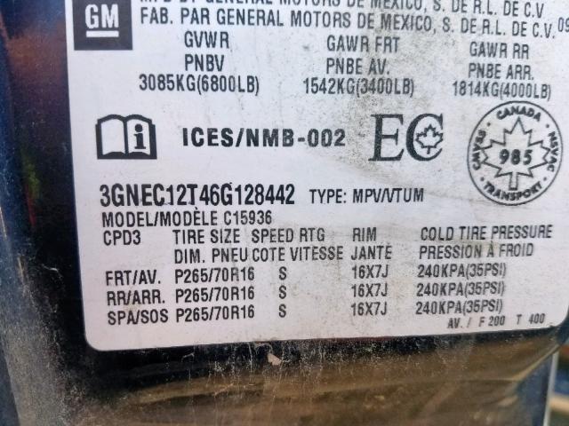 3GNEC12T46G128442 - 2006 CHEVROLET AVALANCHE BLACK photo 10