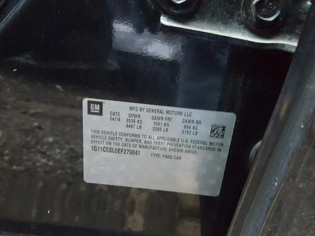 1G11C5SL6EF279841 - 2014 CHEVROLET MALIBU 1LT BLACK photo 10