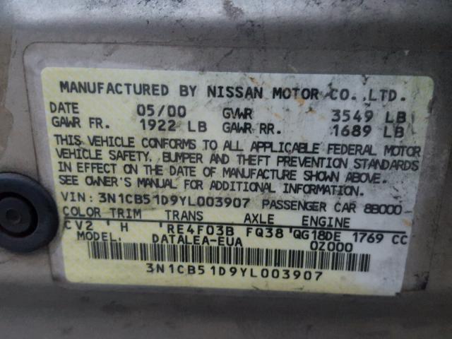 3N1CB51D9YL003907 - 2000 NISSAN SENTRA BAS GOLD photo 10