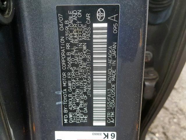 JTNBE46KX73115817 - 2007 TOYOTA CAMRY CE GRAY photo 10