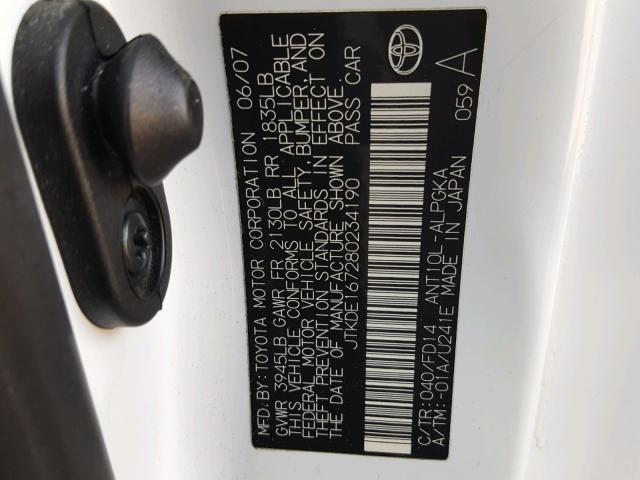 JTKDE167280234190 - 2008 TOYOTA SCION TC 白色 照片 10