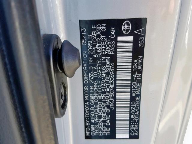 JTKJF5C74E3069474 - 2014 TOYOTA SCION TC ვერცხლისფერი ფოტო 10