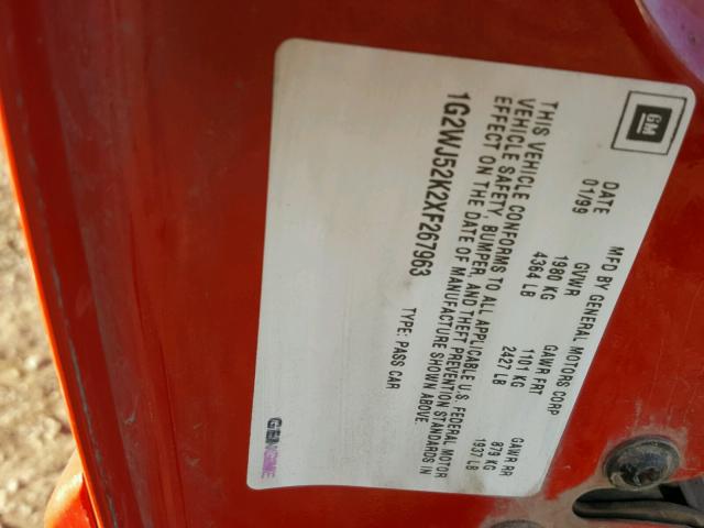 1G2WJ52K2XF267963 - 1999 PONTIAC GRAND PRIX წითელი ფოტო 10