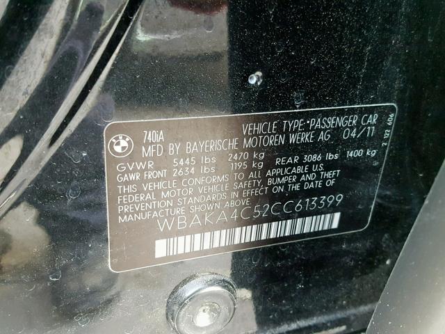 WBAKA4C52CC613399 - 2012 BMW 740 I BLACK photo 10