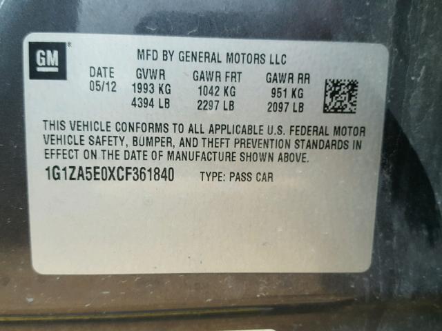 1G1ZA5E0XCF361840 - 2012 CHEVROLET MALIBU LS CHARCOAL photo 10