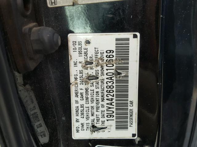 19UYA42683A010669 - 2003 ACURA 3.2CL TYPE BLACK photo 10