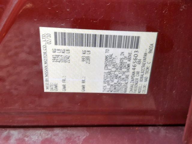 1N4AL2AP0AN465603 - 2010 NISSAN ALTIMA BAS BURGUNDY photo 10