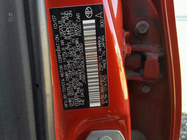 JTKKU10408J015330 - 2008 TOYOTA SCION XD RED photo 10