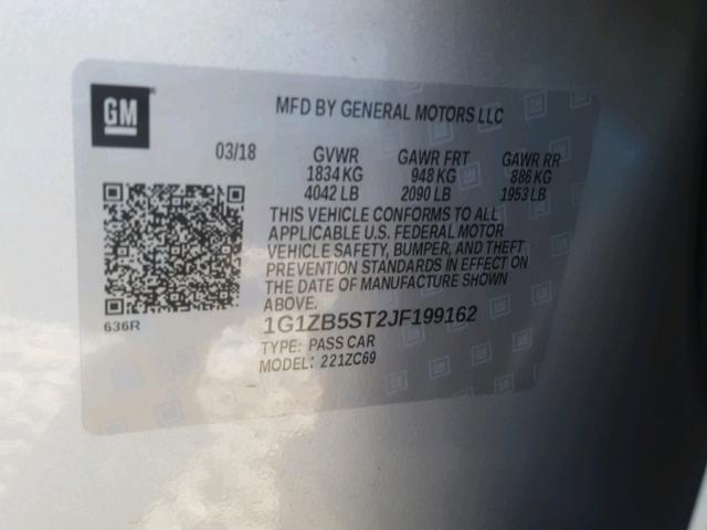 1G1ZB5ST2JF199162 - 2018 CHEVROLET MALIBU LS 银色 照片 10