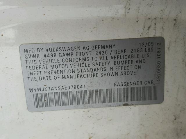 WVWJK7AN9AE078041 - 2010 VOLKSWAGEN PASSAT KOM WHITE photo 10