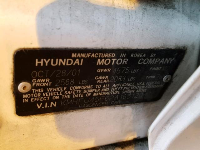 KMHFU45E62A165120 - 2002 HYUNDAI XG 350 WHITE photo 10