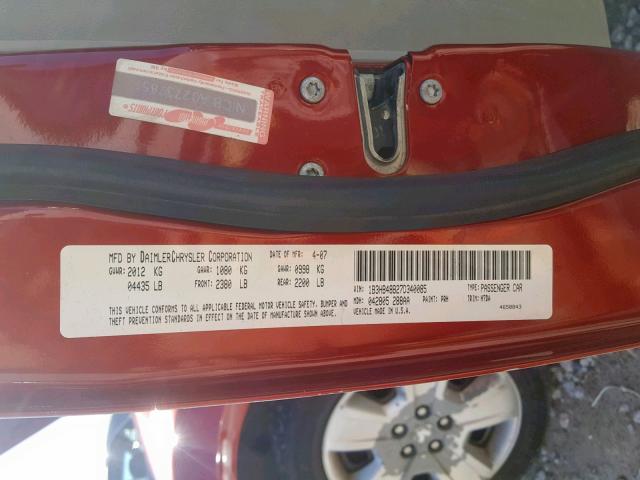 1B3HB48B27D340085 - 2007 DODGE CALIBER SX RED photo 10