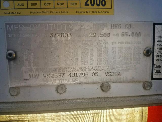 1UYVS25374U179605 - 2000 UTILITY TRAILER თეთრი ფოტო 10
