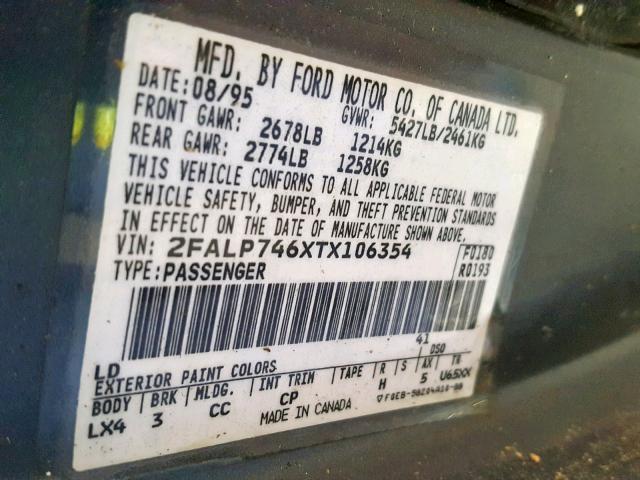 2FALP746XTX106354 - 1996 FORD CROWN VICT BLUE photo 10