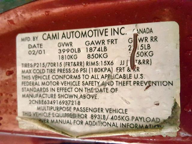 2CNBE634916937218 - 2001 CHEVROLET TRACKER LT RED photo 10