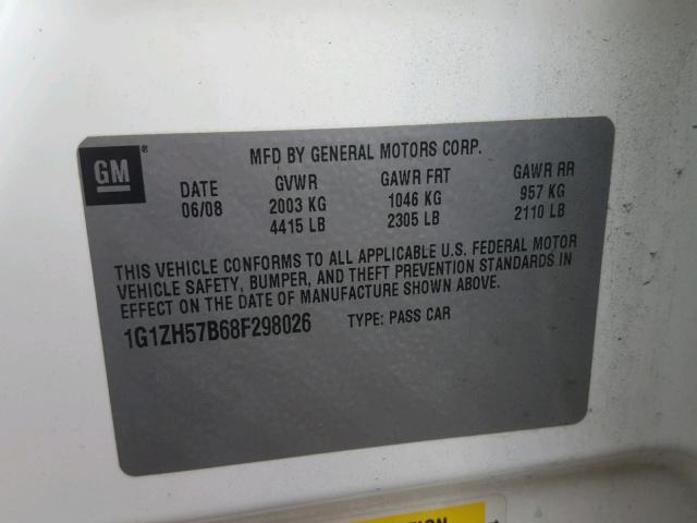 1G1ZH57B68F298026 - 2008 CHEVROLET MALIBU 1LT WHITE photo 10