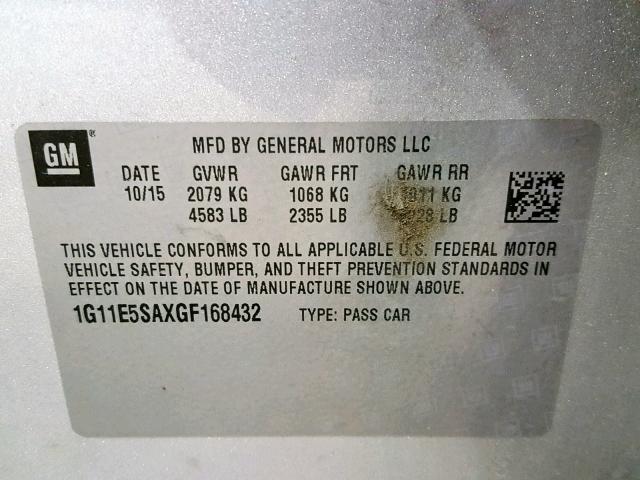 1G11E5SAXGF168432 - 2016 CHEVROLET MALIBU LIM 银色 照片 10