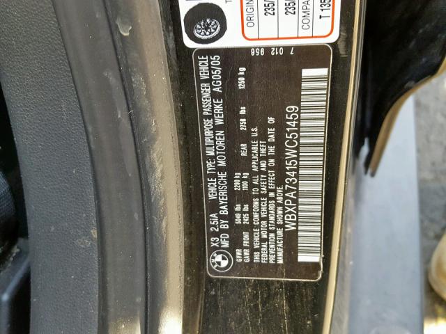 WBXPA73415WC51459 - 2005 BMW X3 2.5I BLACK photo 10